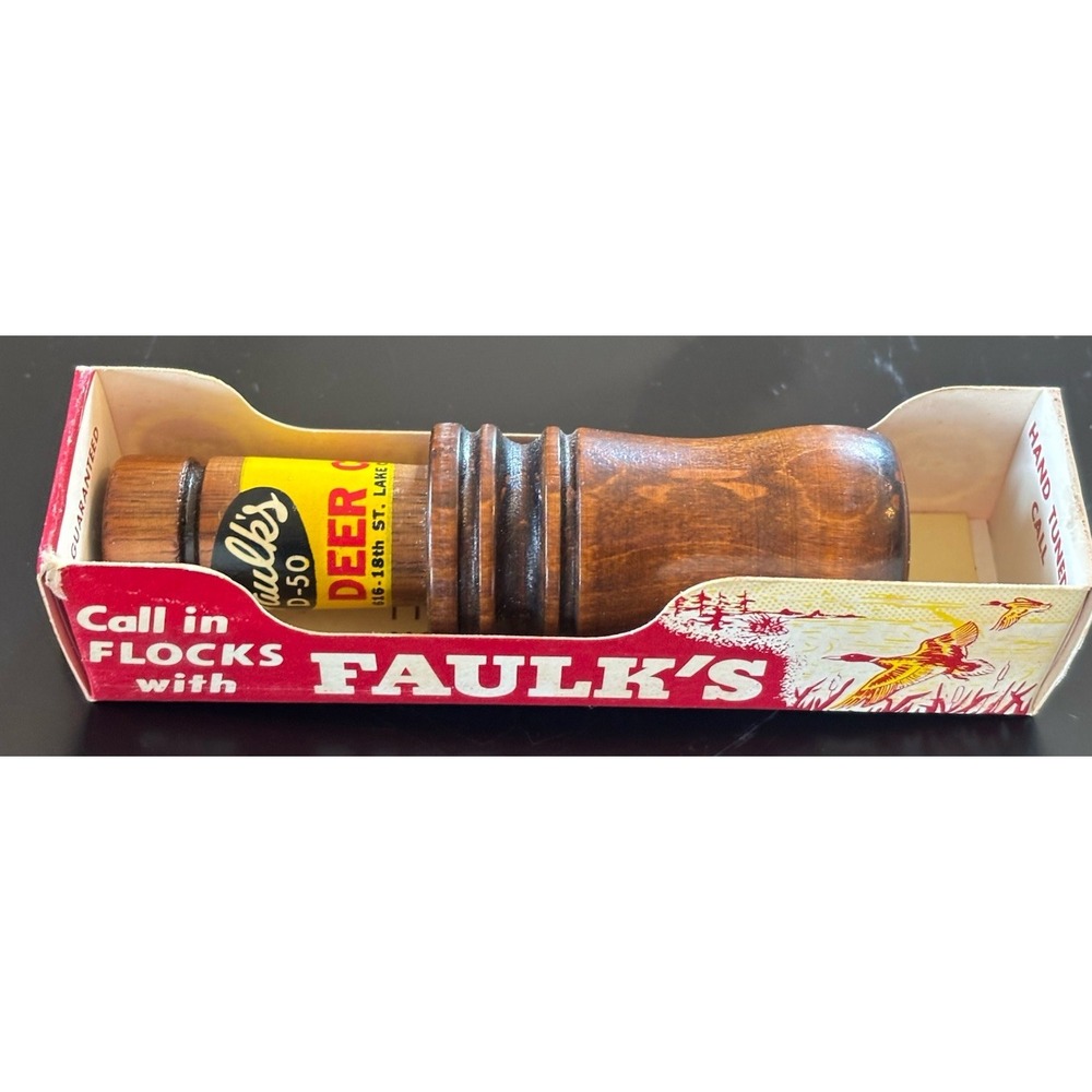 Vintage Faulk's Game Wood Deer Call D-50 in Original Box Lake Charles LA Bowhunt